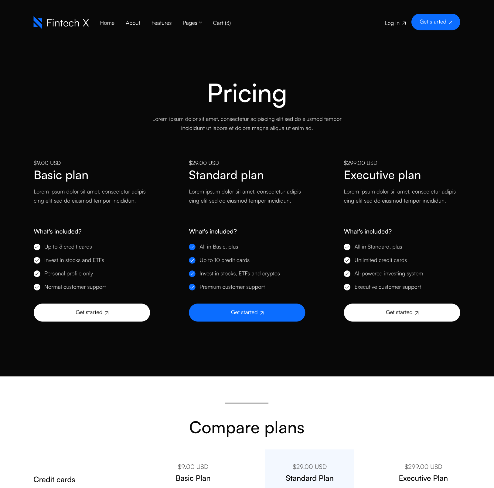 Pricing - Fintech X Webflow Template