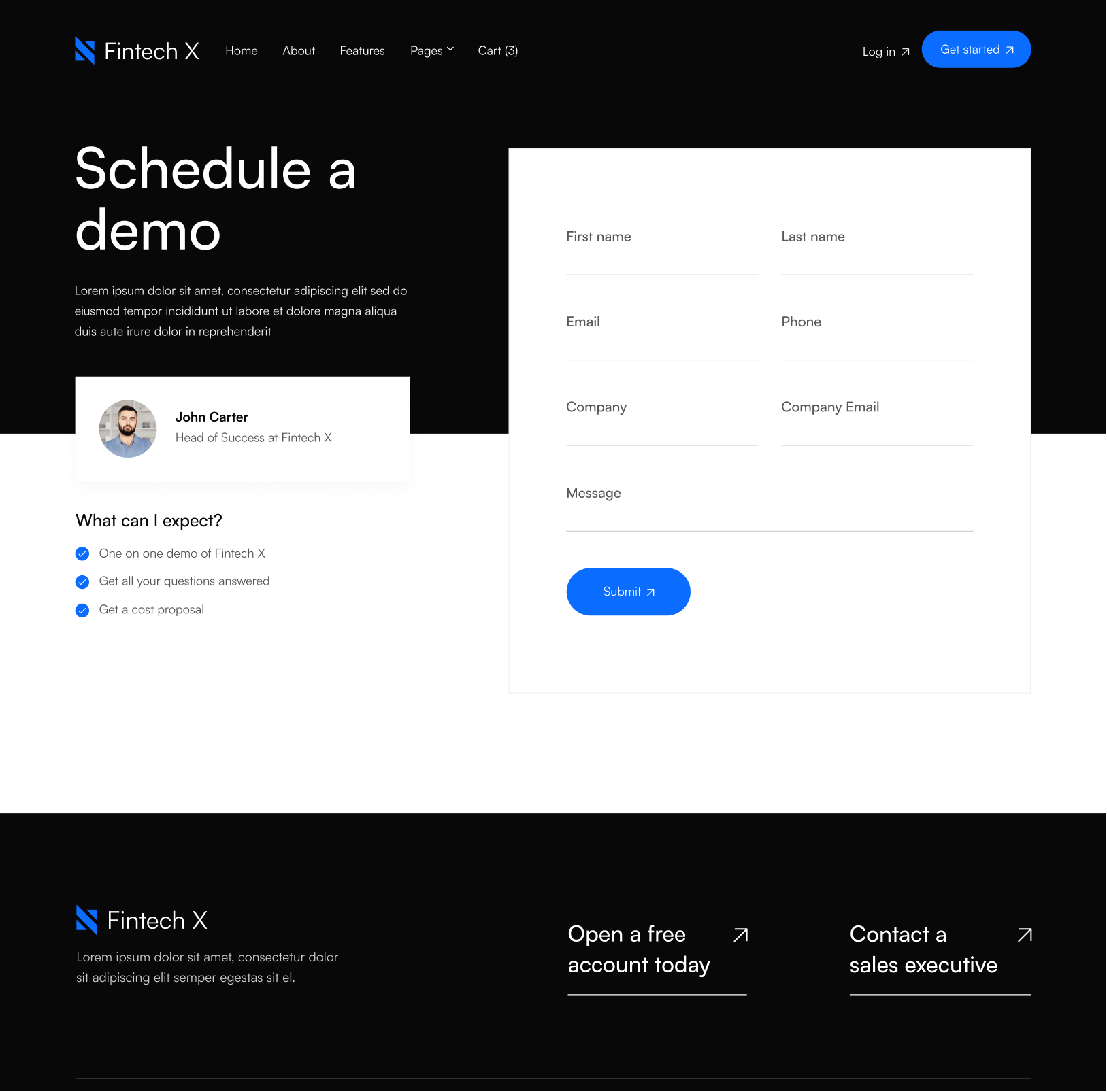 Schedule A Demo - Fintech X Webflow Template